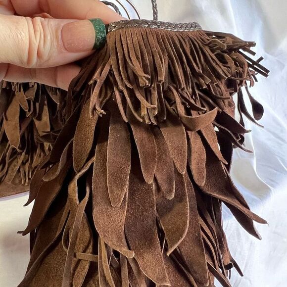 Aquazurra chocolate suede fringe heeled sandals, size 39/9 - Picture 6 of 8